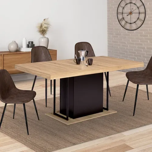 Table à Manger Extensible Rectangle Ugo 6-10 Personnes Bois Façon Hêtre Et Noir 160-200 Cm