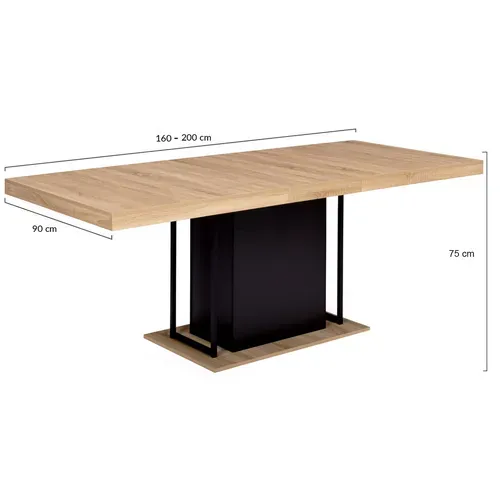 Table à Manger Extensible Rectangle Ugo 6-10 Personnes Bois Façon Hêtre Et Noir 160-200 Cm