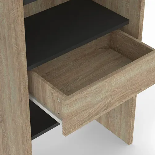 Dressing Extensible Bois Noir Marty 120/170x50x180cm Avec Rideau + Double Penderie + Étagères