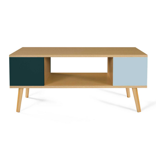 Table Basse Scandinave Rectangulaire Alize Bois, Vert Clair Et Vert Foncé