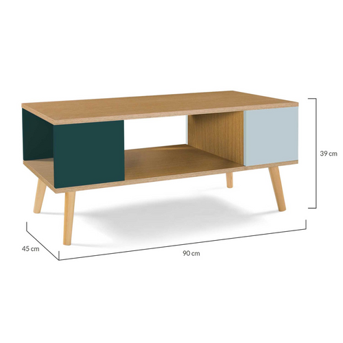 Table Basse Scandinave Rectangulaire Alize Bois, Vert Clair Et Vert Foncé