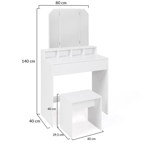 Coiffeuse Zelia 3 Miroirs Avec 4 Niches, 1 Tiroir Et Tabouret
