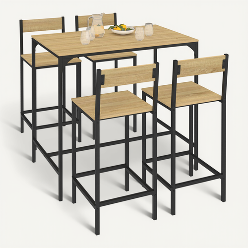 Ensemble Table Haute De Bar Detroit 100 Cm Et 4 Chaises De Bar Design Industriel