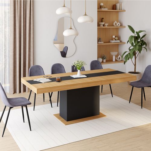 Table à Manger Extensible Rectangle Eden 6-10 Personnes Bois Et Noir Bande Centrale Noire 160-200 Cm