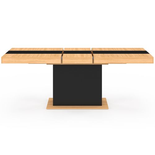 Table à Manger Extensible Rectangle Eden 6-10 Personnes Bois Et Noir Bande Centrale Noire 160-200 Cm