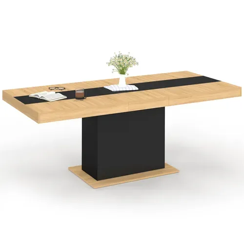 Table à Manger Extensible Rectangle Eden 6-10 Personnes Bois Et Noir Bande Centrale Noire 160-200 Cm