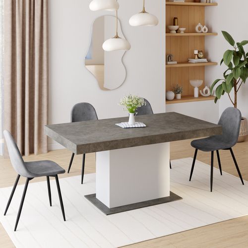 Table à Manger Extensible Rectangle Eden 6-10 Personnes Béton Et Blanc 160-200 Cm