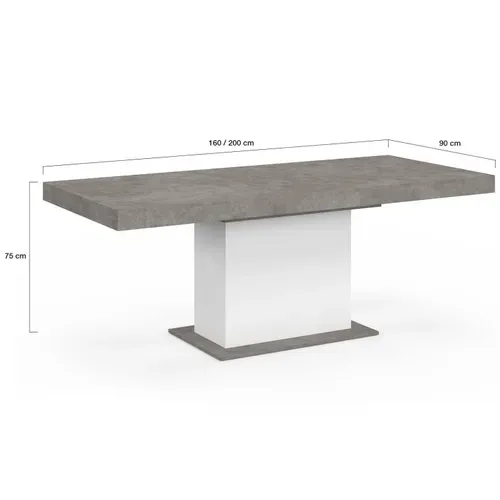 Table à Manger Extensible Rectangle Eden 6-10 Personnes Béton Et Blanc 160-200 Cm