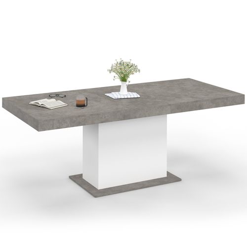 Table à Manger Extensible Rectangle Eden 6-10 Personnes Béton Et Blanc 160-200 Cm