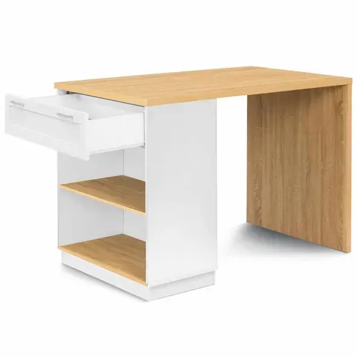 Ilot Central Mange Debout 4 Personnes Vito 130 Cm Blanc Et Plateau Bois