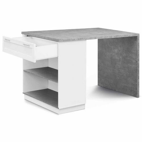 Ilot Central Mange Debout 4 Personnes Vito 130 Cm Blanc Et Plateau Effet Béton