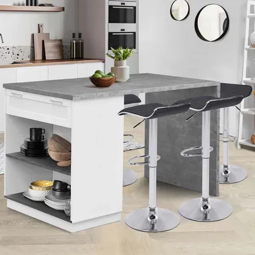 Ilot Central Mange Debout 4 Personnes Vito 130 Cm Blanc Et Plateau Effet Béton