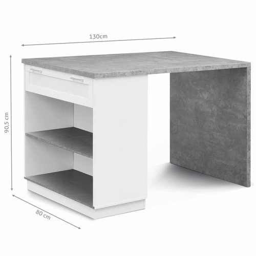 Ilot Central Mange Debout 4 Personnes Vito 130 Cm Blanc Et Plateau Effet Béton