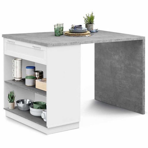 Ilot Central Mange Debout 4 Personnes Vito 130 Cm Blanc Et Plateau Effet Béton