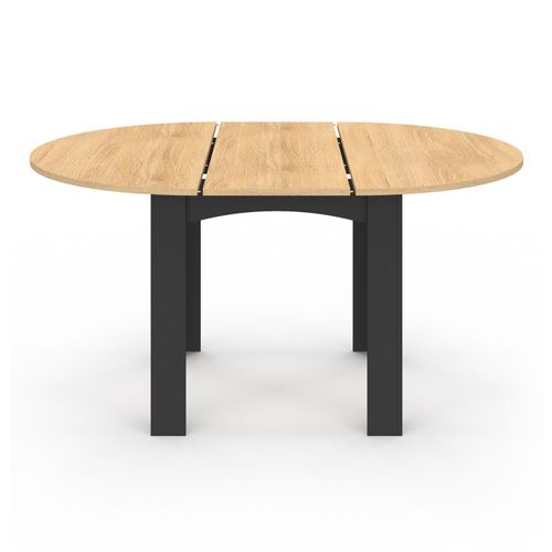 Table à Manger Extensible Ronde Dona 4-8 Personnes Noire Plateau Façon Hêtre 110-150 Cm