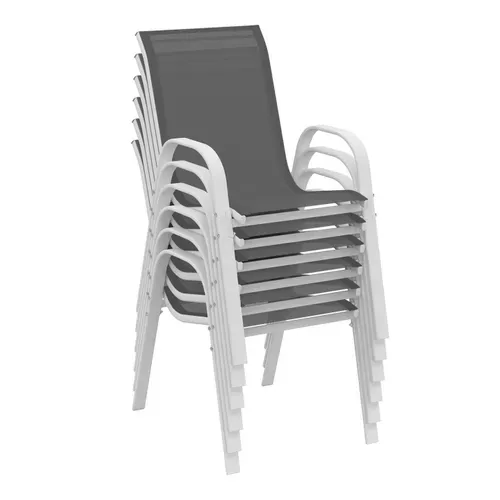 Salon De Jardin Madrid Table 240 Cm Et 10 Chaises Empilables Blanc Et Gris