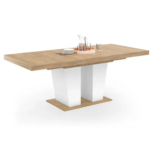 Table à Manger Extensible Rectangle Eliad 6-10 Personnes Bois Et Blanc 160-200 Cm