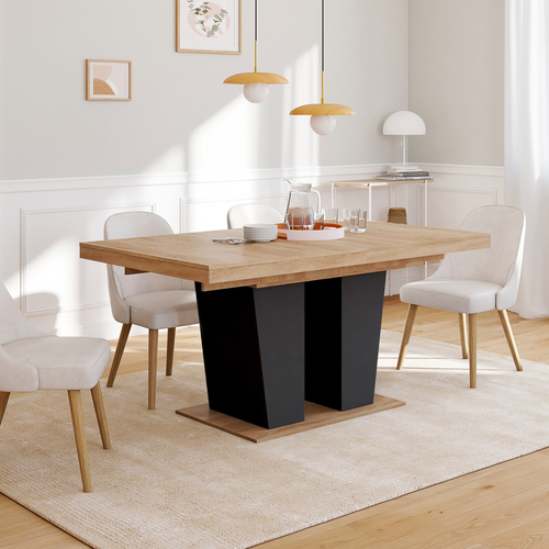 Table à Manger Extensible Rectangle Eliad 6-10 Personnes Bois Et Noir 160-200 Cm