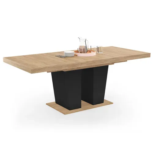 Table à Manger Extensible Rectangle Eliad 6-10 Personnes Bois Et Noir 160-200 Cm