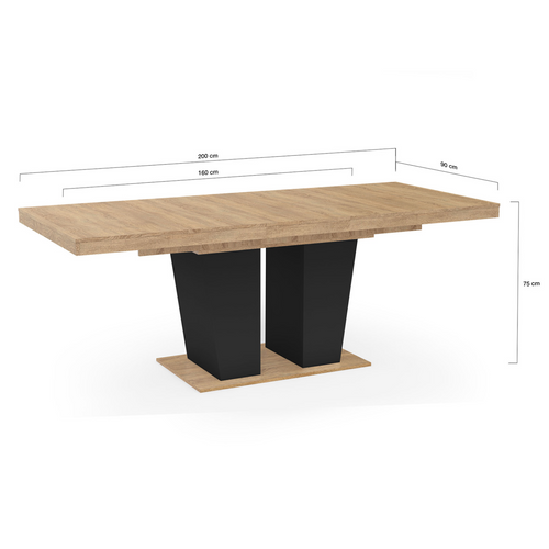 Table à Manger Extensible Rectangle Eliad 6-10 Personnes Bois Et Noir 160-200 Cm
