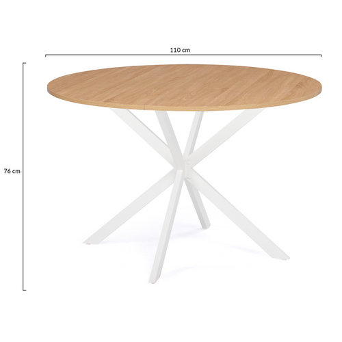Table à Manger Ronde Alix 6 Personnes Pied Araignée Bois Et Blanc 110 Cm