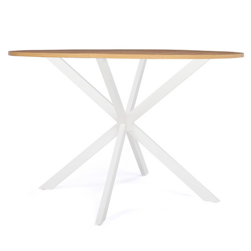 Table à Manger Ronde Alix 6 Personnes Pied Araignée Bois Et Blanc 110 Cm