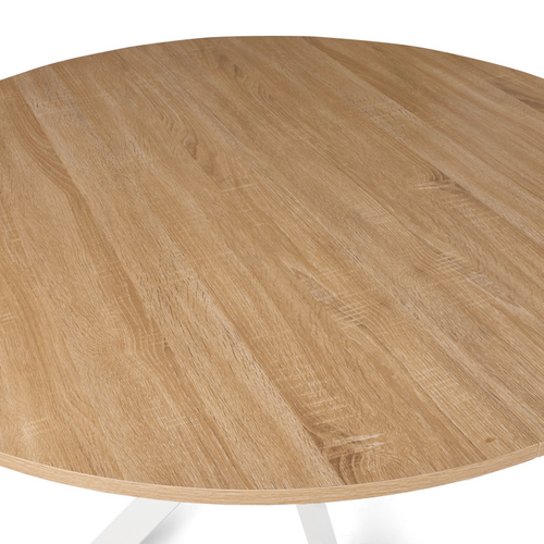 Table à Manger Ronde Alix 6 Personnes Pied Araignée Bois Et Blanc 110 Cm