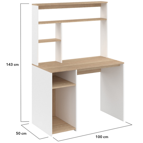 Bureau Avec Étagères De Rangement Dan Blanc Et Façon Hêtre