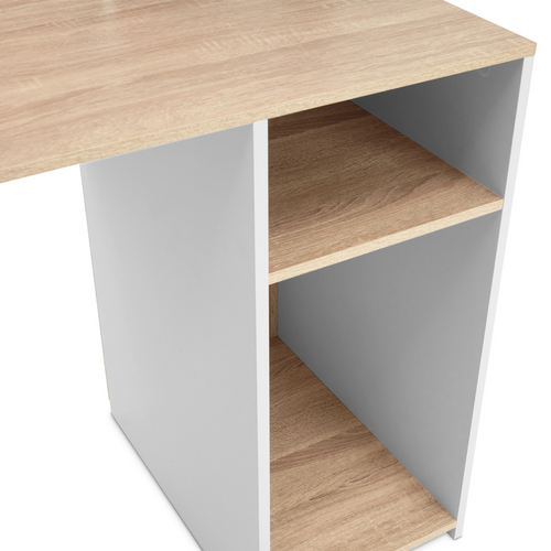 Bureau Avec Étagères De Rangement Dan Blanc Et Façon Hêtre