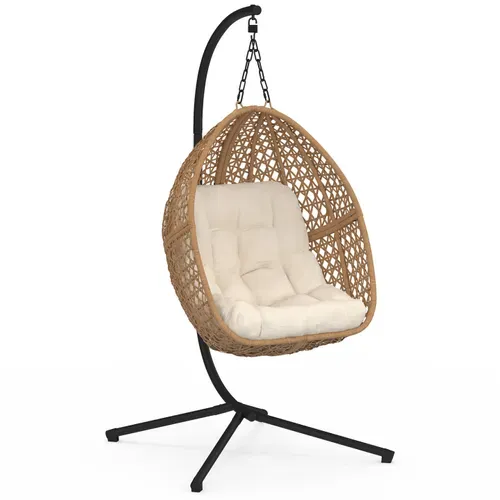 Fauteuil Lune Suspendu Ajouré Effet Rotin Avec Coussin écru