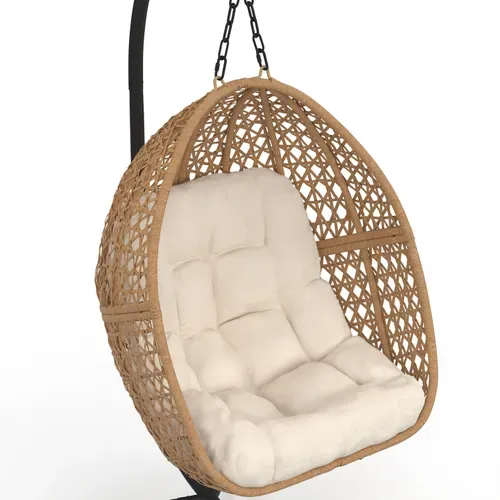 Fauteuil Lune Suspendu Ajouré Effet Rotin Avec Coussin écru