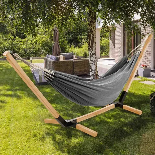 Hamac Avec Support Bois Et Toile Gris Anthracite Tahiti