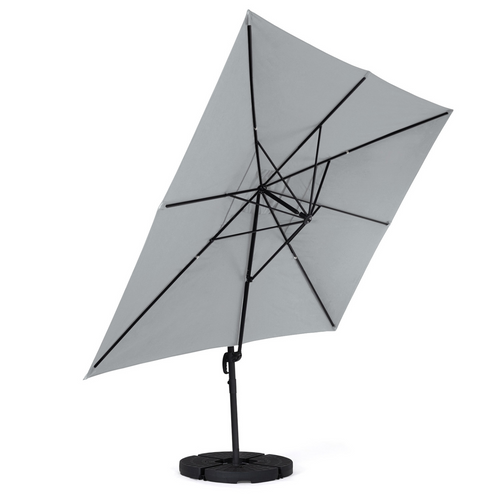 Parasol Déporté Inclinable Rotatif 360 Calvi Gris Clair 3x4 M Avec 4 Dalles Et Housse