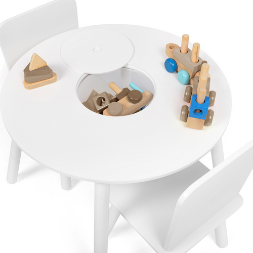 Table + 2 Chaises Enfant Candice Avec Espace De Rangement En Bois Blanc