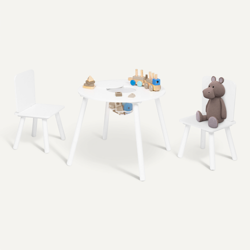 Table + 2 Chaises Enfant Candice Avec Espace De Rangement En Bois Blanc