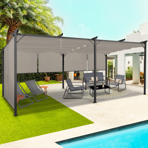 Pergola édition Spéciale Toit Rétractable 3x6 M Et 6 Stores Taupe