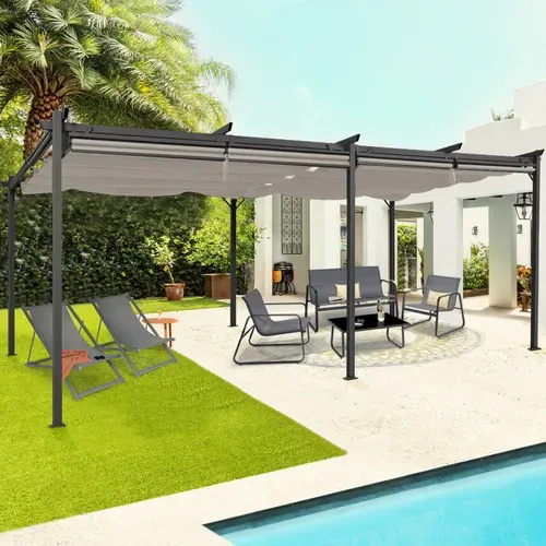Pergola édition Spéciale Toit Rétractable 3x6 M Et 6 Stores Taupe