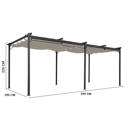 Pergola édition Spéciale Toit Rétractable 3x6 M Et 6 Stores Taupe