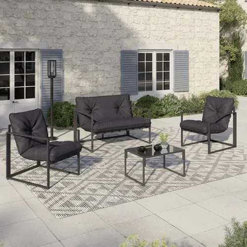 Salon De Jardin Bas Nairobi 4 Places En Acier Gris Anthracite