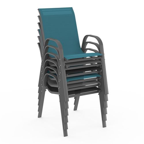 Salon De Jardin Madrid Table 190 Cm Et 8 Chaises Empilables Mix Color Bleu, Gris Et Noir