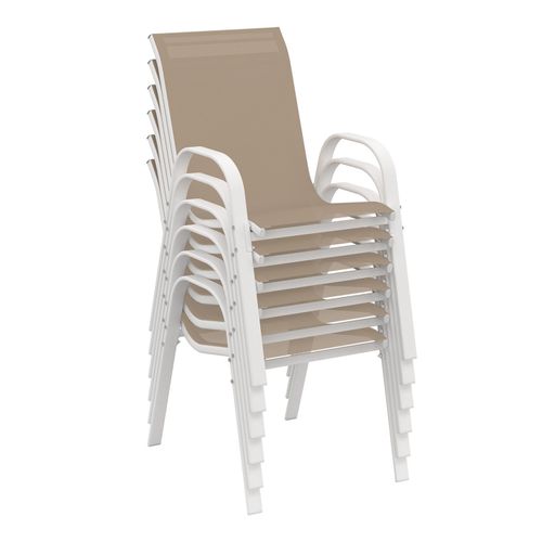 Salon De Jardin Madrid Table 190 Cm Et 8 Chaises Empilables Blanc Et Beige