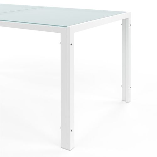 Salon De Jardin Madrid Table 190 Cm Et 8 Chaises Empilables Blanc Et Beige