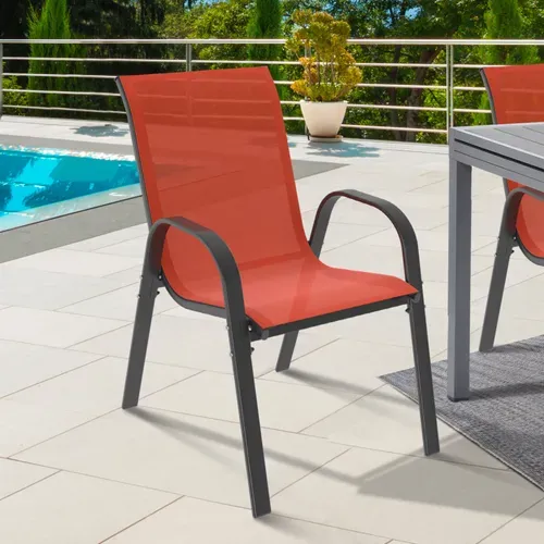 Lot De 6 Chaises De Jardin Lyma Métal Et Textilène Empilables Terracotta