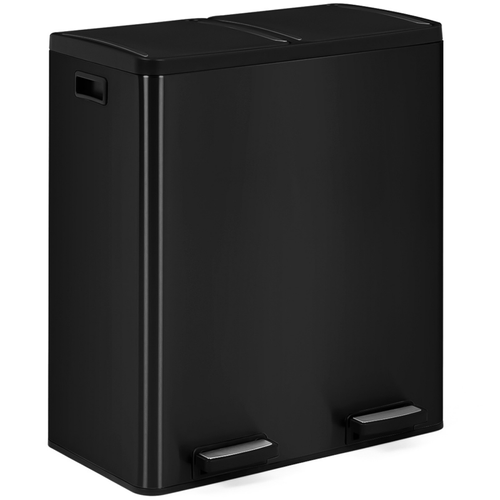 Poubelle De Cuisine Tri Sélectif 2 X 30l Noir 2 Seaux Amovibles Et Pédales En Métal
