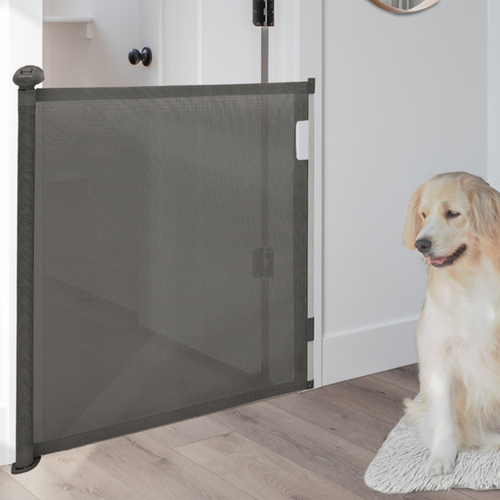 Barrière De Sécurité Rétractable Pour Animaux Domestiques 130 Cm Gris