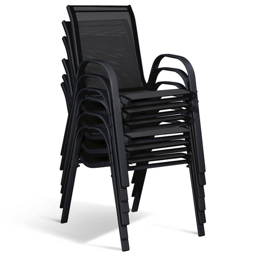 Salon De Jardin Poly Table Extensible 90-180 Cm Et 8 Chaises Bois Et Noir