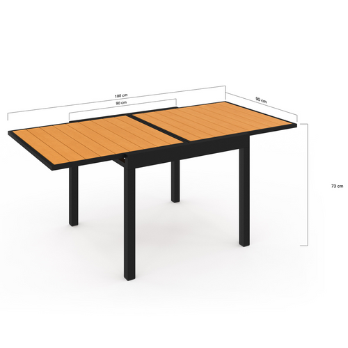 Salon De Jardin Poly Table Extensible 90-180 Cm Et 8 Chaises Bois Et Noir
