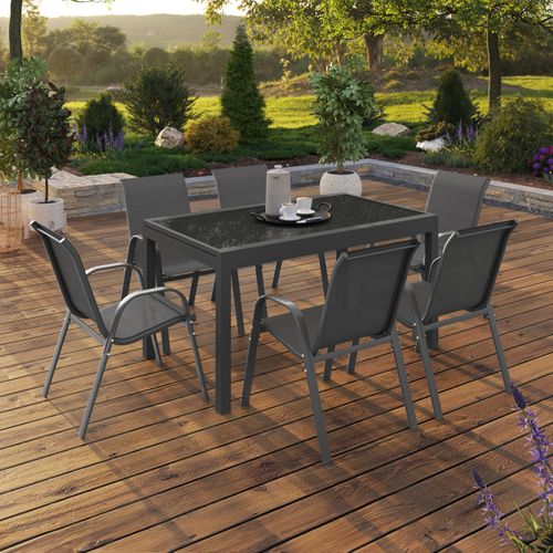 Salon De Jardin Madrid Table Extensible Gris 135-270 Cm Et 12 Chaises Empilables Gris Anthracite