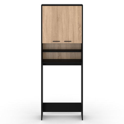 Meuble Étagères De Rangement Dessus Machine à Laver Et Wc Wallis Noir Et Bois Façon Hêtre