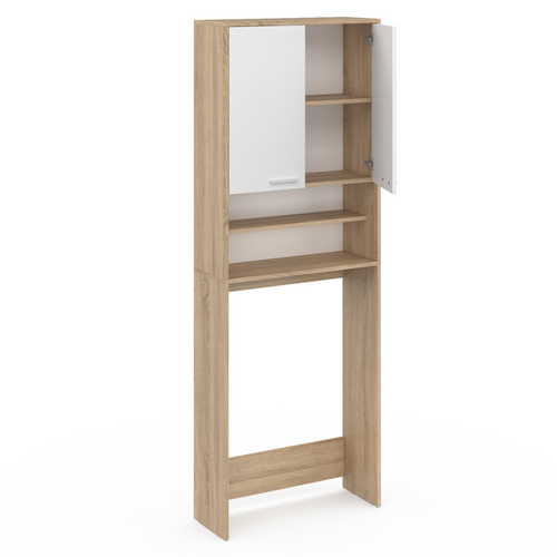 Meuble étagères De Rangement Dessus Machine à Laver Et Wc Wallis Blanc Et Hêtre